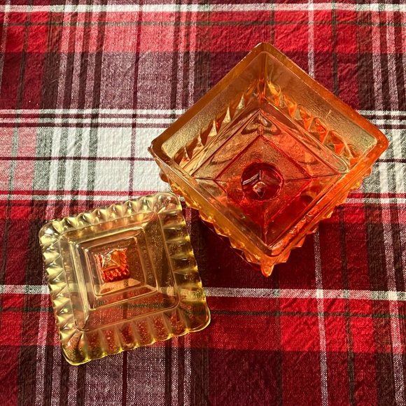 Vintage Amber and Red Glass Candy Dish - Picture 2 of 6